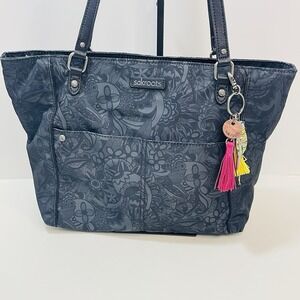 Sakroots Metro Tote Bag Black Tonal Spirit Desert Bag Shoulder Purse w/ Charms